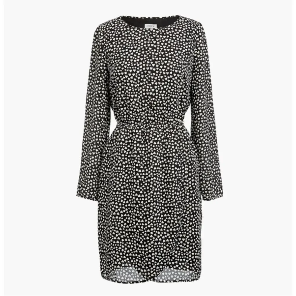 J Crew Tulip Hem Black White Heart Print Faux Wrap Dress 4 S Valentine's Day